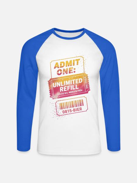 Admit One: Unlimited Refill - Unisex Baseballshirt langarm - Weiß/Royalblau