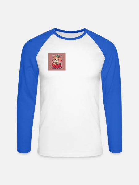 Erdbeer-Schnurr-Kätzchen - Unisex Baseballshirt langarm - Weiß/Royalblau
