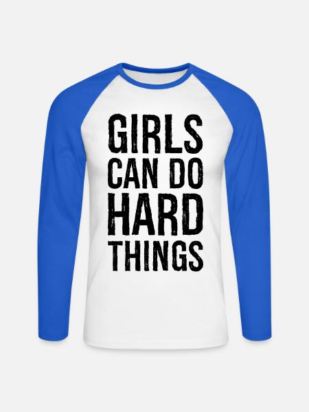 Mädchen können harte Dinge tun - Unisex Baseballshirt langarm - Weiß/Royalblau