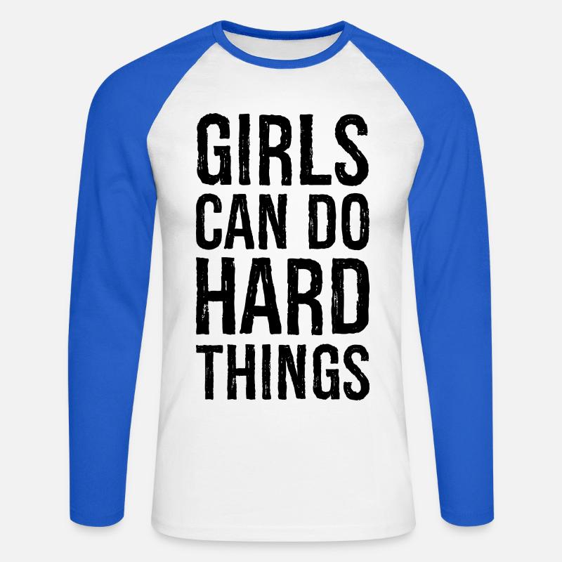 Mädchen können harte Dinge tun - Unisex Baseballshirt langarm - Weiß/Royalblau