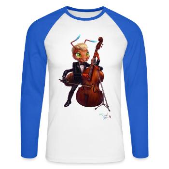 MALÚ Ameise mit Kontrabass | Geschenk für Musiker - Unisex Baseballshirt langarm - Weiß/Royalblau - Vorne - Nik (191cm)