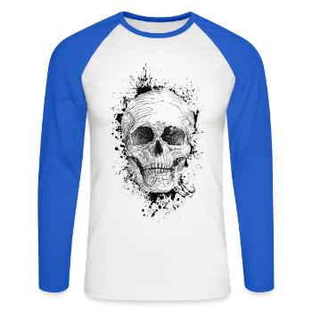 Schädel - Unisex Baseballshirt langarm - Weiß/Royalblau - Vorne - Nik (191cm)