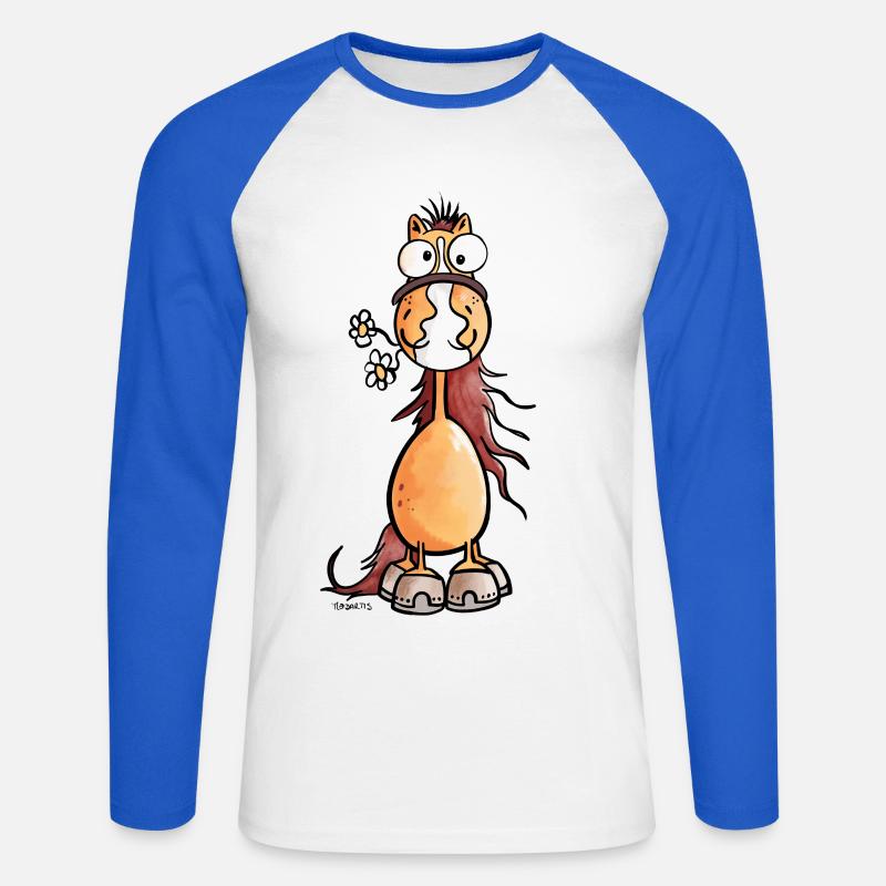 Da steht ein Pferdchen - Unisex Baseballshirt langarm - Weiß/Royalblau