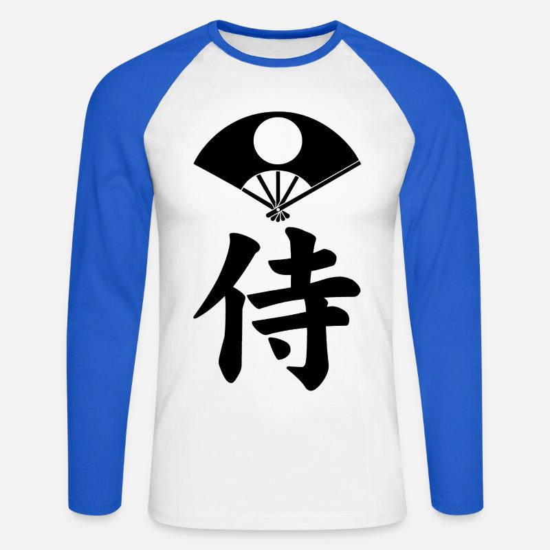 Samurai-Emblem des Satake-Clans (schwarz) - Unisex Baseballshirt langarm - Weiß/Royalblau