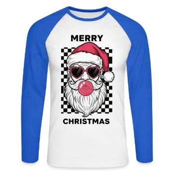 Merry Christmas - Unisex Baseballshirt langarm - Weiß/Royalblau - Vorne - Nik (191cm)