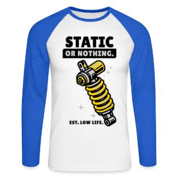 Static Or Nothing Low Life Tuning Design - Unisex Baseballshirt langarm - Weiß/Royalblau - Vorne - Nik (191cm)