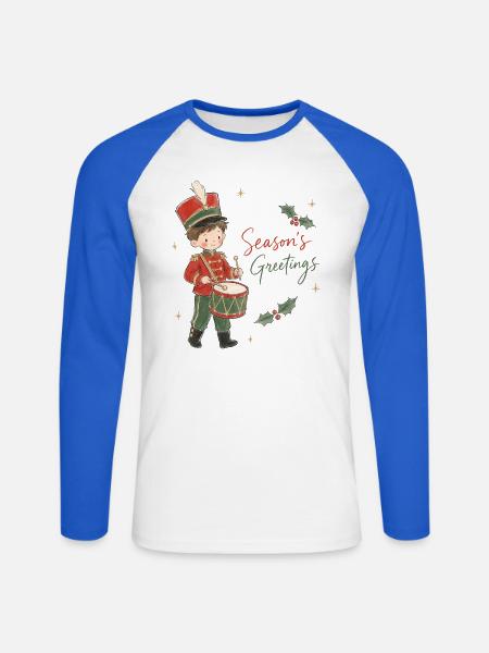 Aquarell Kleiner Trommlerjunge - Unisex Baseballshirt langarm - Weiß/Royalblau