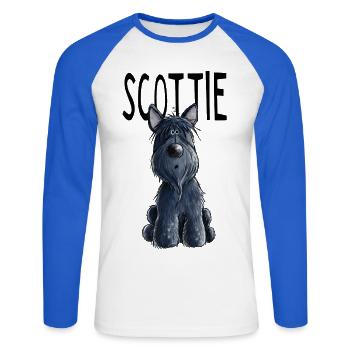 Niedlicher Scottie - Scottish Terrier - Geschenk - Unisex Baseballshirt langarm - Weiß/Royalblau - Vorne - Nik (191cm)