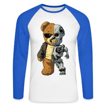 Ours Robot Cyborg - T-shirt baseball manches longues Homme - blanc/bleu royal - Devant - Nik (191cm)