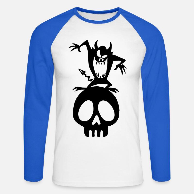 Schädel und schwarzer Dämon - Unisex Baseballshirt langarm - Weiß/Royalblau