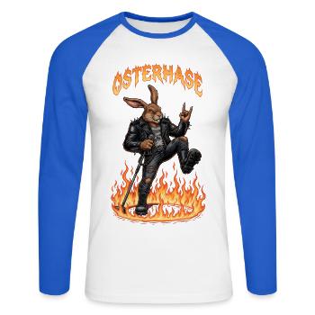 Heavy Metal Easter Bunny Rocker Easter Hardcore Bunny - Unisex Long Sleeve Baseball T-Shirt - white/royal blue - Front - Nik (191cm)