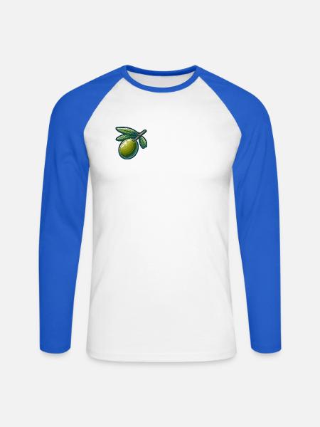 Olivenzweig-Muster für Naturkleidung - Unisex Baseballshirt langarm - Weiß/Royalblau