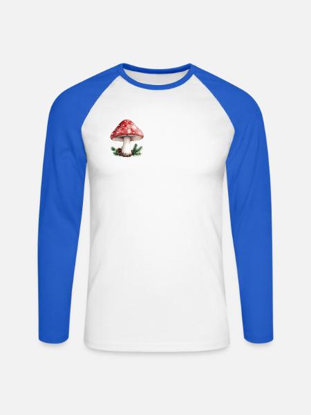 Roter Paddelpilz-Aquarell-Wald-Pilzzapfen - Unisex Baseballshirt langarm - Weiß/Royalblau
