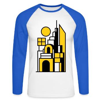 Paysage urbain abstrait en jaune noir - T-shirt baseball manches longues Homme - blanc/bleu royal - Devant - Nik (191cm)