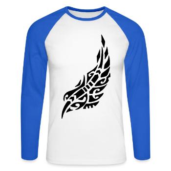 Black Feather of the Bird - Unisex Long Sleeve Baseball T-Shirt - white/royal blue - Front - Nik (191cm)