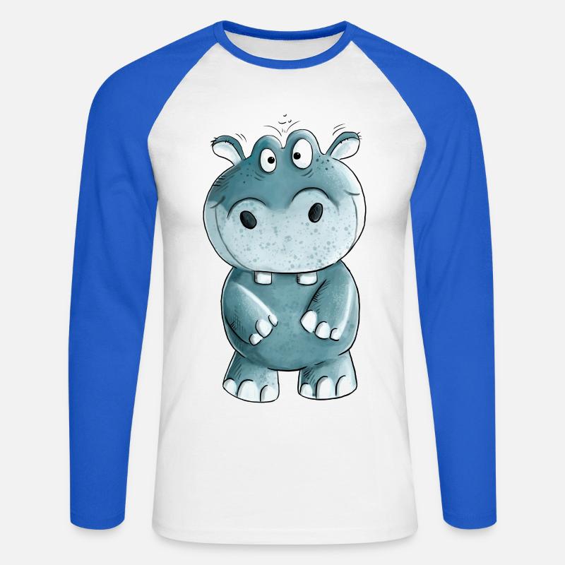 Blaues Nilpferd I Wildtiere Comic - Unisex Baseballshirt langarm - Weiß/Royalblau