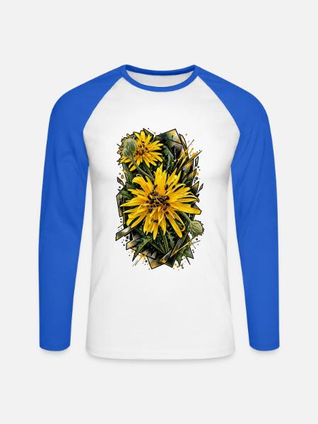 Sonnenblumen Prisma Blütenkunst - Unisex Baseballshirt langarm - Weiß/Royalblau