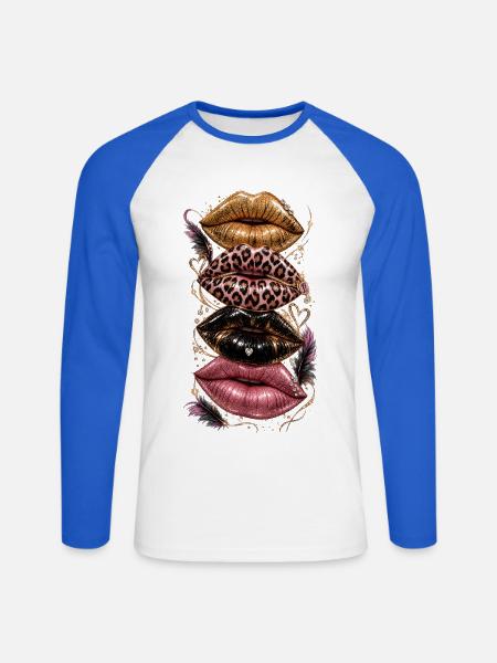 Glamour Lippenkollage Leopardenglanz - Unisex Baseballshirt langarm - Weiß/Royalblau