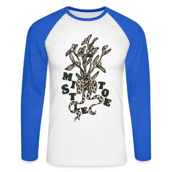 Mistel - Unisex Baseballshirt langarm - Weiß/Royalblau - Vorne - Nik (191cm)