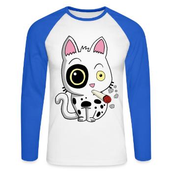 Chat fumeur - T-shirt baseball manches longues Homme - blanc/bleu royal - Devant - Nik (191cm)