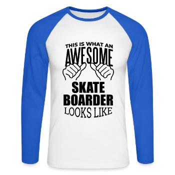 Skateboarder Skateboarder Skateboarder - Unisex Baseballshirt langarm - Weiß/Royalblau - Vorne - Nik (191cm)