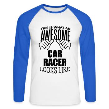 Car Racer - Unisex Baseballshirt langarm - Weiß/Royalblau - Vorne - Nik (191cm)