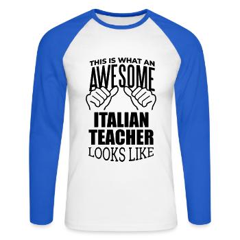 Italien - T-shirt baseball manches longues Homme - blanc/bleu royal - Devant - Nik (191cm)
