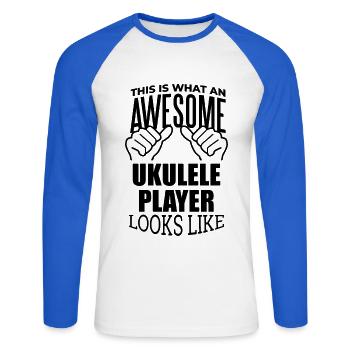 Ukulele - Unisex Long Sleeve Baseball T-Shirt - white/royal blue - Front - Nik (191cm)