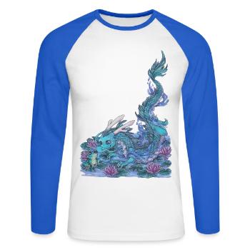 See Wasserdrache Geschenk Mangadrache Frosch - Unisex Baseballshirt langarm - Weiß/Royalblau - Vorne - Nik (191cm)