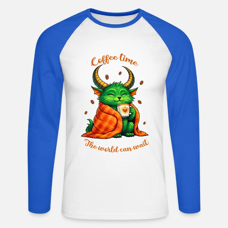 Kaffeezeit – Ein kleines Kaffeemonster - Unisex Baseballshirt langarm - Weiß/Royalblau