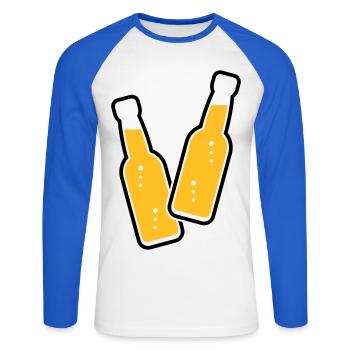 2 Flaschen Stoßen An (Bier / Limonade / POS 2C) - Unisex Baseballshirt langarm - Weiß/Royalblau - Vorne - Nik (191cm)
