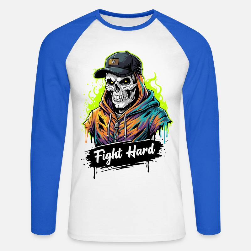 KÄMPFE HART - Unisex Baseballshirt langarm - Weiß/Royalblau
