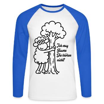 Baumfreund Schaf Umarmung - Unisex Baseballshirt langarm - Weiß/Royalblau - Vorne - Nik (191cm)