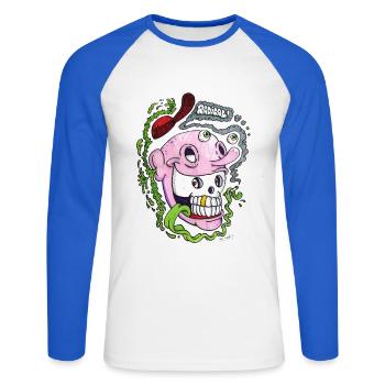 Barf Head - Unisex Long Sleeve Baseball T-Shirt - white/royal blue - Front - Nik (191cm)