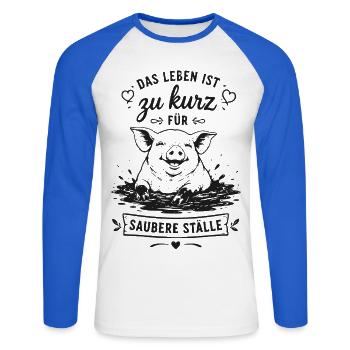Zu kurz fürs saubere Ställe - Unisex Baseballshirt langarm - Weiß/Royalblau - Vorne - Nik (191cm)