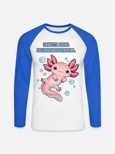 Axolotl im Blubbermodus - Unisex Baseballshirt langarm - Weiß/Royalblau