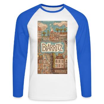 Biarritz Seaside Retro Illustration France City - Unisex Long Sleeve Baseball T-Shirt - white/royal blue - Front - Nik (191cm)