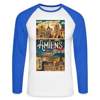Amiens Cityscape Whimsy France City - Unisex Long Sleeve Baseball T-Shirt - white/royal blue - Front - Nik (191cm)
