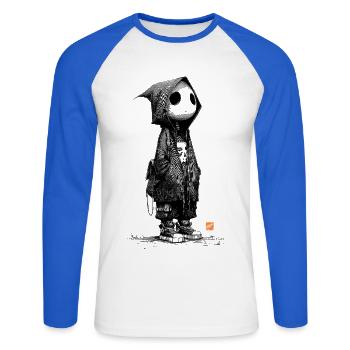 Fantôme Solitaire - T-shirt baseball manches longues Homme - blanc/bleu royal - Devant - Nik (191cm)