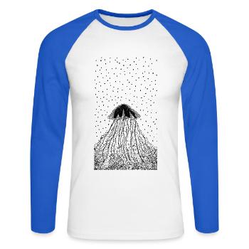 Minimalist Jellyfish Black and White - Unisex Long Sleeve Baseball T-Shirt - white/royal blue - Front - Nik (191cm)