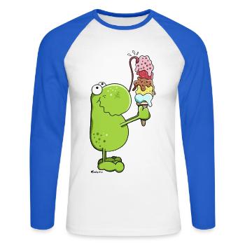 Grenouille avec glace - T-shirt baseball manches longues Homme - blanc/bleu royal - Devant - Nik (191cm)
