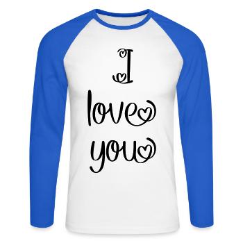 I love you - Unisex Baseballshirt langarm - Weiß/Royalblau - Vorne - Nik (191cm)