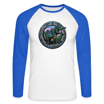 Pterosaurs in the portal ring - Unisex Long Sleeve Baseball T-Shirt - white/royal blue - Front - Nik (191cm)