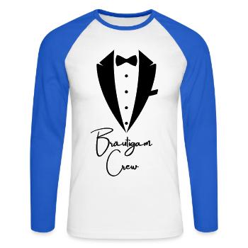Équipe de mariés de la fête de garçon - T-shirt baseball manches longues Homme - blanc/bleu royal - Devant - Nik (191cm)