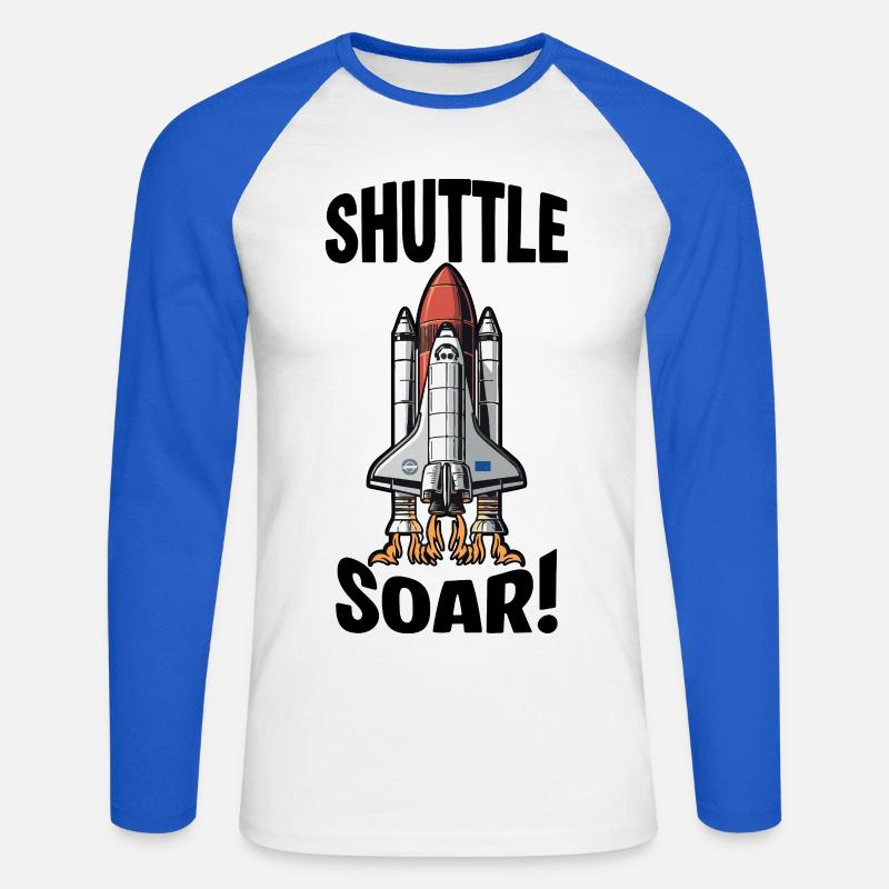 Start des Space Shuttle Soar - Unisex Baseballshirt langarm - Weiß/Royalblau