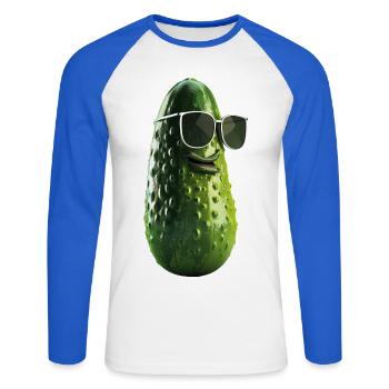 Gurke Pickle mit Sonnenbrille - Unisex Baseballshirt langarm - Weiß/Royalblau - Vorne - Nik (191cm)
