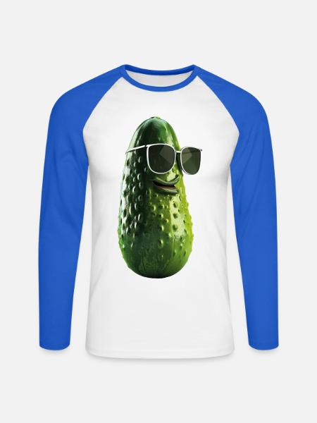 Gurke Pickle mit Sonnenbrille - Unisex Baseballshirt langarm - Weiß/Royalblau