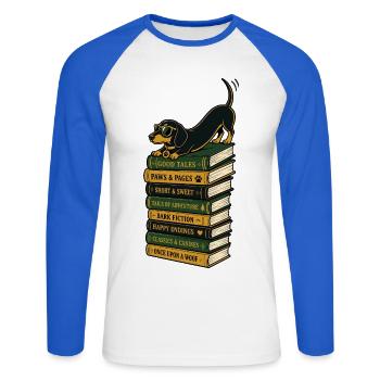 Dog Books Reading Dachshund Gift for Readers - Unisex Long Sleeve Baseball T-Shirt - white/royal blue - Front - Nik (191cm)