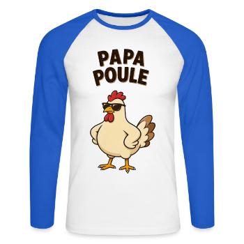 Papa poule - T-shirt baseball manches longues Homme - blanc/bleu royal - Devant - Nik (191cm)