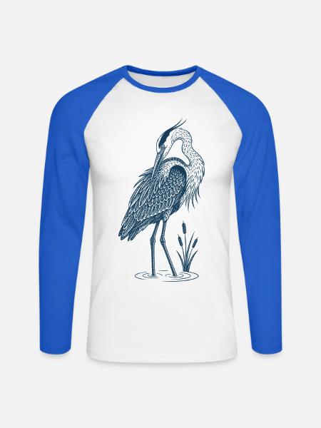 Blaureiher Vogel - Unisex Baseballshirt langarm - Weiß/Royalblau